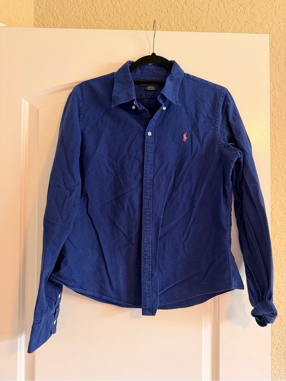 Ralph Lauren Button-Down Shirt in Royal Blue with Pink Logo